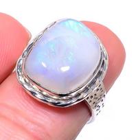 Natural Rainbow Moon Stone Gemstone 925 Solid Sterling Silver Ring Size 6.5 d8K05 white