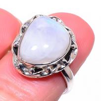 Natural Rainbow Moon Stone Gemstone 925 Solid Sterling Silver Ring Size 6.5 k0u92 white