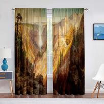 Mountain Forest River Painting Art Tulle Curtains for Living Room Bedroom Decor Transparent Chiffon Sheer Voile Window Curtain 1 PCS W100XH250cm&Grommet Top gray