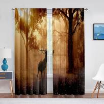 Winter Reindeer Elk Wildlife Animals White Snowy Forest Sheer Curtains for Living Room Bedroom Window Voile Tulle Curtain Drapes 1 PCS W100XH250cm&Grommet Top blue