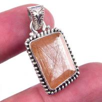 Natural Angel Hair Quartz Gemstone 925 Solid Sterling Silver Pendant 1.25'' L5V88 gray