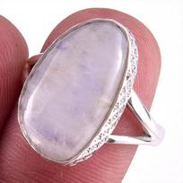 Natural Rainbow Moon Stone Gemstone Handmade 925 Sterling Silver Ring S.8 P3D88 gray