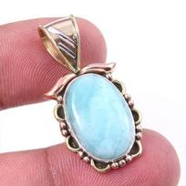 Natural Amazonite Gemstone 925 Solid Sterling Silver Two Tone Pendant 1.25  q7m14