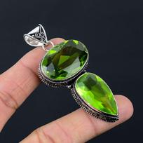 Peridot Gemstone Pendant Solid 925 Sterling Silver Pendant Jewelry Gift For Unisex LG-005 gray
