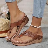 Summer Flip Flops Women Wedges Slippers Fashion Flower Decor Sandals Sexy Open Toe Non-Slip Platform Shoes Black Claquette Femme 43 brown