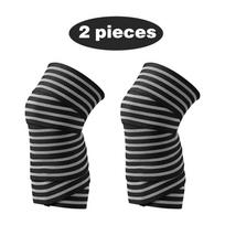 2 PCS Weightlifting Elastic Bandage Kneepad Protective Gear Knee Wraps Support Brace for Gym Fitness Workout gray