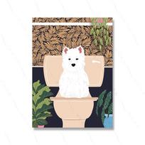 Baltasis lokys Vonia Iliustruotas Plakatas Spaudinys Namų Drobės Tapyba Gyvūnas Šuo Menas Tualeto Sienos Kambario Dekoravimas Animacinis Tropiniai Augalai Vonia 21x30cm No Framed beige