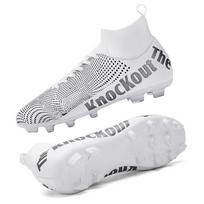 Children's Large Size Football Shoes Men's High-top Young Students Competition Training Shoes Artificial Grass Long Nail Glue Shoes 32 balta