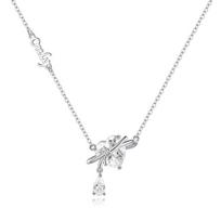 S925 Sterling Silver Loving Heart Necklace Water Drop Tassel Fresh 925 white