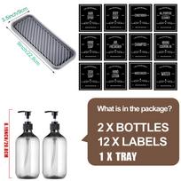 500 ml losjono pompos buteliukai Silikoninis dėklas 12 lipdukų rankų muilui ir indų plovikliui su pompa Muilo buteliukas Set 2 black