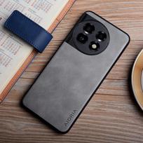 Dėklas, skirtas Oneplus 11 12 12R 11R coque šilkinio jausmo pirštų atspaudams atsparus patvarus odinis dangtelis, skirtas Oneplus 12 dėklui funda capa oneplus 11R šviesiai pilka spalva