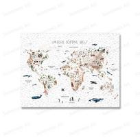 World Map Canvas Painting Animal Theme Educational Wall Art Nordic Posters and Prints Pictures for Boy Kids Room Home Decoration 21x30cm No Framed balta