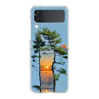 Phone Case For Samsung Galaxy Z Flip 3 4 5 fold Hard PC Shell For Galaxy Z Flip 3 5 Clear Cover cute art pretty indie hot pink Galaxy Z Flip