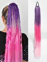 Sintetinis gradientas kelių spalvų ilgas tiesus arklio uodegos prailginimas su gumine juostele ir metalinės vielos spalvos 28 colių uodega kasdieniam naudojimui 28inch pink
