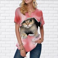 Women Summer T Shirt Pony Cat Print Short Sleeve Tees Casual Printed Tops Small V-neck Short Sleeves XS įvairiaspalvis