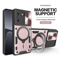 For Tecno Pova 5 Phone Case Slide Lens Protect Armor Shockproof Phone Case For Tecno Pova 5 Pova5 Magnetic Car Holder Back Cover For Tecno Pova 5 rožinio aukso spalvos