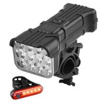 2 vnt dviračio žibintas, USB įkraunamas maitinimo ekranas, ypač ryškus, lengvas reguliuojamas naktinis kalnų dviračio raginis žibintas, 12 LED galinis žibintas
