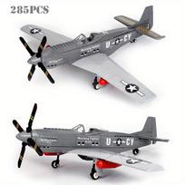 285 vnt. Karinis P-51 Mustang naikintuvas Statybiniai blokeliai Armijos Edukaciniai blokeliai Vaikų Gimtadienio Žaislai Kalėdinės Dovanos 285pcs