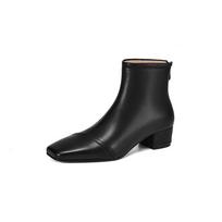 Krazing Pot Cow Skin Winter Thick Med Heels Chelsea Boots Basic Design Women Slip on Size 43 Street Wear Ankle Boots 34 juoda