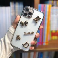 Samsung A55 and A72 Transparent Electroplated Silicone Case with Cute Cartoon Diamond Bow and Bear Design for Anti-Fall Protection. Samsung A04E gray