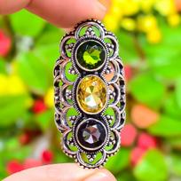 Citrine, Peridot Gemstone Handmade 925 Sterling Silver Jewelry Ring Size 9 L4u08 white