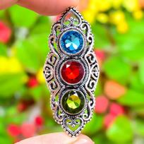 Peridot,Garnet Gemstone Handmade 925 Sterling Silver Jewelry Ring Size 10.5 g7s60 white