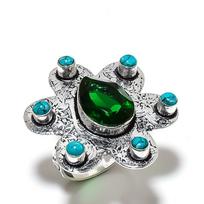 Peridot,Turquoise Gemstone Handmade 925 Sterling Silver Jewelry Ring Size 6 j2Z55 black
