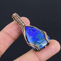 Lapis Lazuli Brangakmenio Pakabukas | Oksiduotas Vario Vielos Apvyniotas | Karoliai Pakabukas | Rankų Darbo Vario Pakabukas Papuošalas Dovana Jai/jamLC-315 blue