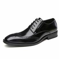 Japanese Style New British Style Carving Genuine Leather Formal Business Leather Shoes Men Brogue Oxford Pumps 38 juoda
