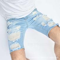 2024 New Summer Men'S Five Point Casual Piercing Trendy Middle Pants Scratched Beggar Shorts Men 28