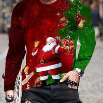 Festive Cartoon Santa Claus Graphic Print - Vibrant 3D Color Block Long Sleeve Crew Neck for Spring and Fall Mens T-Shirt S
