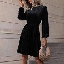 Spring and Autumn Fashion Temperament Collar Solid Colour Velvet Long-sleeved Dresses XL juoda