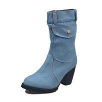 Moteriški vidutinio aukščio Rome vienspalviai slip-on batai su storais kulniukais Wild Vintage didelio dydžio moteriški batai 37 šviesiai mėlyna spalva