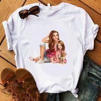 Puikūs mamos dovanoti marškinėliai Lady Mama with Girl Wegoe White Šeima žiūri vasarą minkštus viršelius M balta
