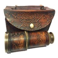 Brass Nautical Leather Telescope Vintage Antique Pirate Spyglass with Leather Case