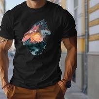 New Summer Men's Fashion T-shirt Personality Wolf Head Printed Men's T-shirt Top XS juoda