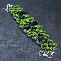 Peridot Gemstone Handmade 925 Sterling Silver Bracelet 7-8  i9k45 black