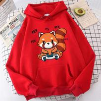 Mielas Raudonasis panda Kawaii spaudinio gobtuvas moteriškas laisvalaikio gobtuvas ilgomis rankovėmis megztinis su gobtuvu per didelis unisex drabužis S red