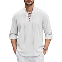 Men's Renaissance Shirt Pirate Medieval Viking Top Cotton Linen Shirts Men Long Sleeved Halloween Costume US Size S balta
