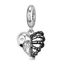 Original Skull Heart Skeleton Pendant Punk Style Personality Sterling Silver Pendant Diy Beaded Bracelet S925 Silver Accessories gray