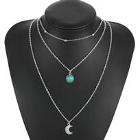 Fashion Joker Three Chain Moon Pendant Necklace For Women Trendy Personality Party Jewelry For Girls Korean Round Necklace Gift