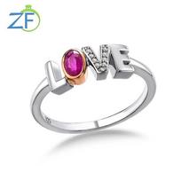 GZ ZONGFA Original 925 Sterling Silve LOVE Rings for Women Luxury Natural Ruby Diamond 0.3ct Gems 10K Rose Gold Fine Jewelry 9 gray