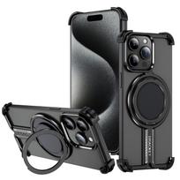 Magnetinis dėklas iPhone 16 15 14 13 12 Pro Max dangtelis Titano lydinio metalinis stovas laikiklis apvalkalas Magsafe oro pagalvės Fundas iPhone 12/12 Pro juoda