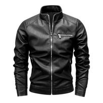 Striukė Stovinčia apykakle Kasdieninė Pavasarinė ir Rudeninė Užtrauktuku Slim Fit Vyriška Motociklininko Odinė Striukė M gray