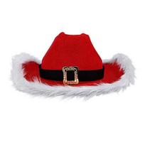 Christmas Party Red Cowboy Hat with White Fluff Edge Western Carnival Santa red