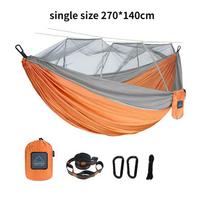 Vieno ir dvigubo dydžio nailono audinio nešiojamas kelioninis lauko kempingo pakabinamas miegamas hamakas su tinkleliu nuo uodų orange