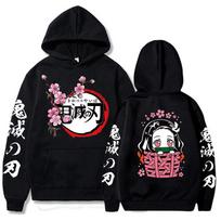 Japonijos anime Demon Slayer Kawaii animacinis filmas Nezuko Graphic Printed Vyriški moteriški gobtuvai Didelio dydžio megztinis Harajuku Unisex megztinis XS juoda