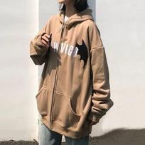 Women's Fashion Little Devil Horns Hooded Loose Long Sleeve Sweatshirt Jacket L chaki