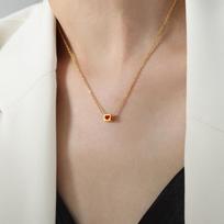 New Chinese Style Red Heart Small Square Pendant Necklace Titanium Steel Empress Dowager Personality Niche Temperament Jewelry Collarbone Chain