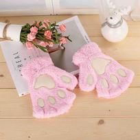 Warm Lovely Cat Claw Paw Mitten Plush Gloves Winter Soft Short Finger Half Gloves Bear Costume Half Finger Gloves Gift brown